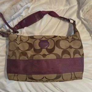Coach Tan and Purple Shoulder Bag